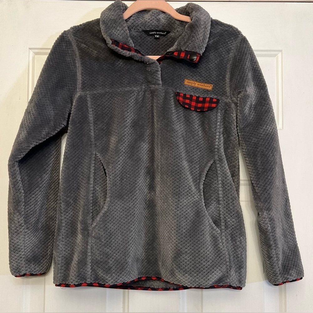🖤 Boy’s Simply Southern Pullover Fleece | Red & Black Plaid - Picture 1 of 5